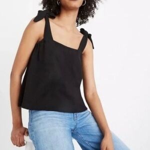 Madewell Crosshatch Tie-Strap Tank Top in black size large